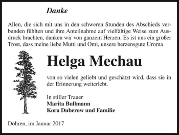 Traueranzeige von Helga Mechau  von Magdeburger Volksstimme