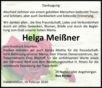 Traueranzeige von Helga Meißner  von Magdeburger Volksstimme