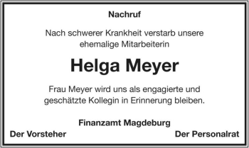 Traueranzeige von Helga Meyer  von Magdeburger Volksstimme
