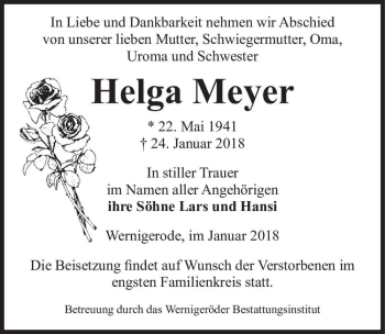 Traueranzeige von Helga Meyer  von Magdeburger Volksstimme