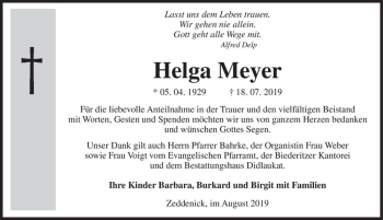 Traueranzeige von Helga Meyer  von Magdeburger Volksstimme