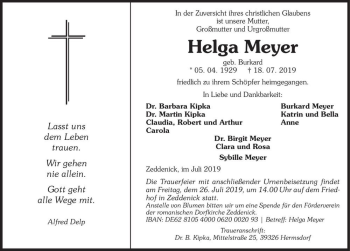 Traueranzeige von Helga Meyer (geb. Burkard)  von Magdeburger Volksstimme