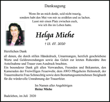 Traueranzeige von Helga Miehe  von Magdeburger Volksstimme
