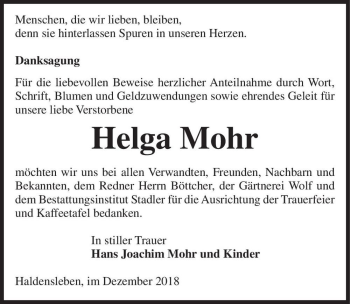 Traueranzeige von Helga Mohr  von Magdeburger Volksstimme