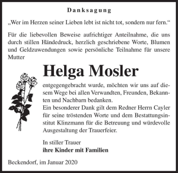 Traueranzeige von Helga Mosler  von Magdeburger Volksstimme