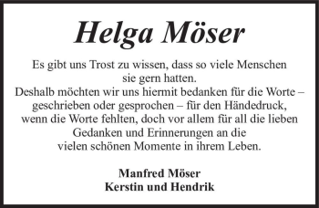 Traueranzeige von Helga Möser  von Magdeburger Volksstimme