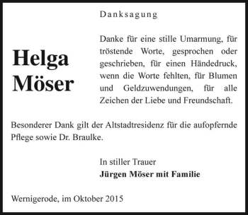 Traueranzeige von Helga Möser  von Magdeburger Volksstimme