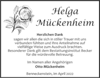 Traueranzeige von Helga Mückenheim  von Magdeburger Volksstimme