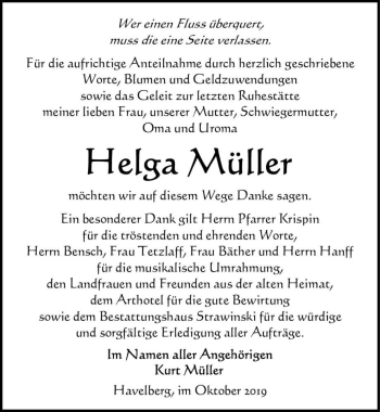 Traueranzeige von Helga Müller  von Magdeburger Volksstimme