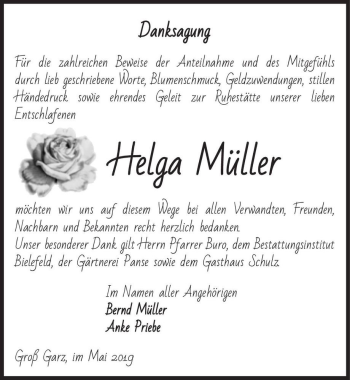Traueranzeige von Helga Müller  von Magdeburger Volksstimme