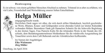 Traueranzeige von Helga Müller  von Magdeburger Volksstimme