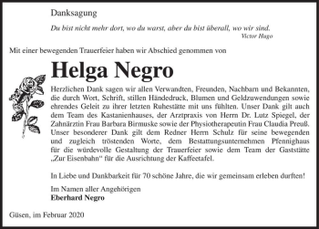 Traueranzeige von Helga Negro  von Magdeburger Volksstimme