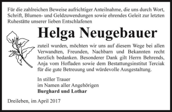 Traueranzeige von Helga Neugebauer  von Magdeburger Volksstimme