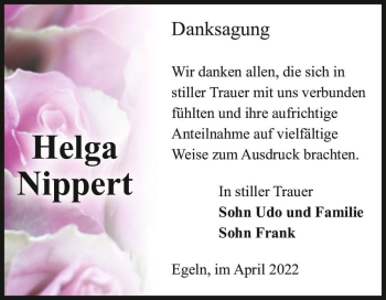 Traueranzeige von Helga Nippert  von Magdeburger Volksstimme