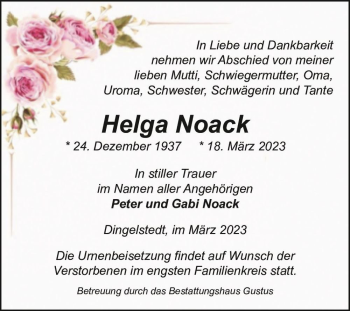 Traueranzeige von Helga Noack  von Magdeburger Volksstimme