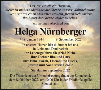 Traueranzeige von Helga Nürnberger  von Magdeburger Volksstimme