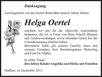 Traueranzeige von Helga Oertel  von Magdeburger Volksstimme
