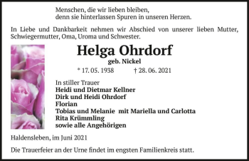 Traueranzeige von Helga Ohrdorf (geb. Nickel)  von Magdeburger Volksstimme