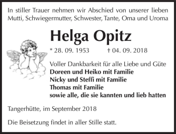 Traueranzeige von Helga Opitz  von Magdeburger Volksstimme