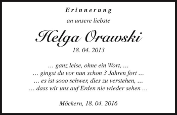 Traueranzeige von Helga Orawski  von Magdeburger Volksstimme
