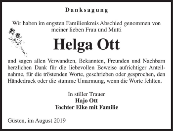 Traueranzeige von Helga Ott  von Magdeburger Volksstimme