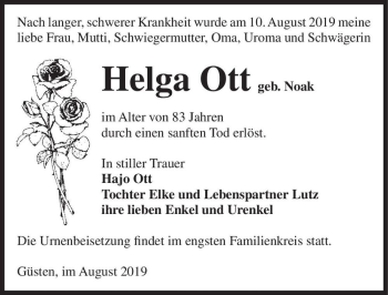 Traueranzeige von Helga Ott (geb. Noak)  von Magdeburger Volksstimme
