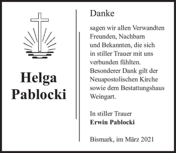 Traueranzeige von Helga Pablocki  von Magdeburger Volksstimme