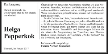Traueranzeige von Helga Pepperkok  von Magdeburger Volksstimme