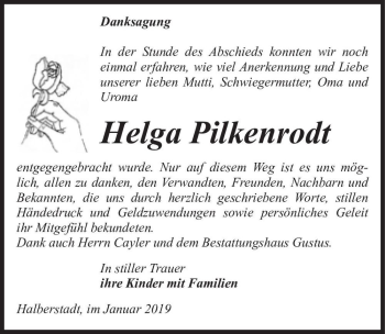 Traueranzeige von Helga Pilkenrodt  von Magdeburger Volksstimme