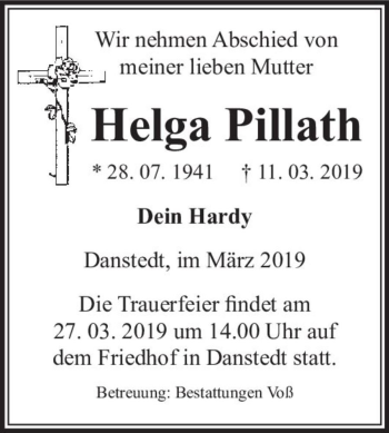 Traueranzeige von Helga Pillath  von Magdeburger Volksstimme