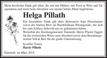 Traueranzeige von Helga Pillath  von Magdeburger Volksstimme