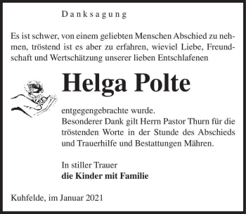 Traueranzeige von Helga Polte  von Magdeburger Volksstimme