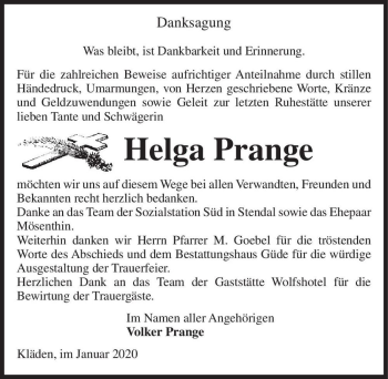 Traueranzeige von Helga Prange  von Magdeburger Volksstimme
