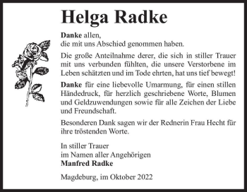 Traueranzeige von Helga Radke  von Magdeburger Volksstimme