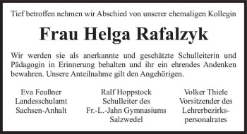 Traueranzeige von Helga Rafalzyk  von Magdeburger Volksstimme