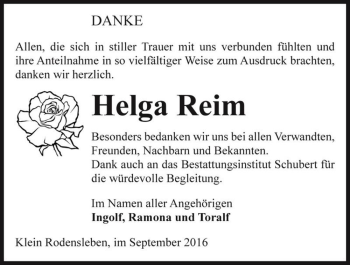 Traueranzeige von Helga Reim  von Magdeburger Volksstimme