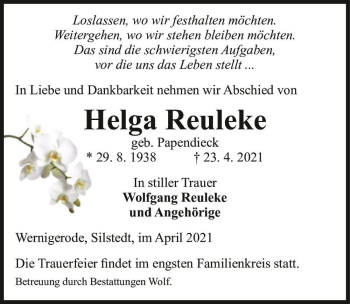 Traueranzeige von Helga Reuleke (geb. Papendieck)  von Magdeburger Volksstimme
