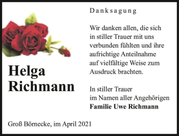 Traueranzeige von Helga Richmann  von Magdeburger Volksstimme