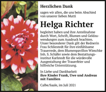 Traueranzeige von Helga Richter  von Magdeburger Volksstimme