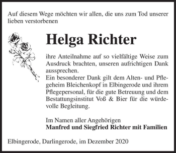 Traueranzeige von Helga Richter  von Magdeburger Volksstimme