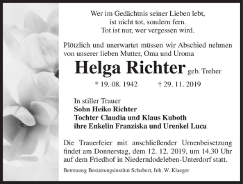 Traueranzeige von Helga Richter (geb. Treher)  von Magdeburger Volksstimme