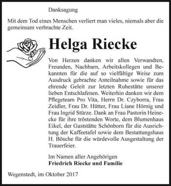 Traueranzeige von Helga Riecke  von Magdeburger Volksstimme