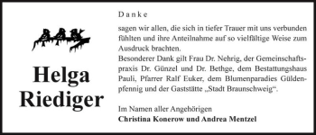 Traueranzeige von Helga Riediger  von Magdeburger Volksstimme