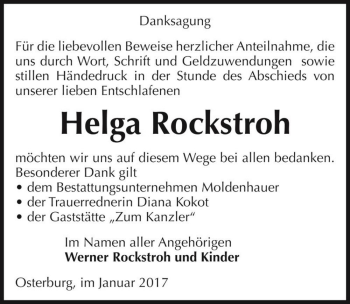Traueranzeige von Helga Rockstroh  von Magdeburger Volksstimme
