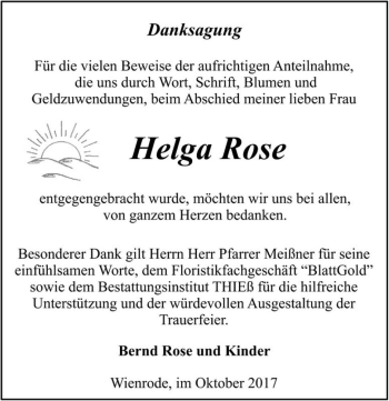 Traueranzeige von Helga Rose  von Magdeburger Volksstimme