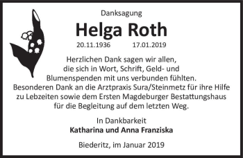 Traueranzeige von Helga Roth  von Magdeburger Volksstimme