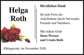 Traueranzeige von Helga Roth  von Magdeburger Volksstimme