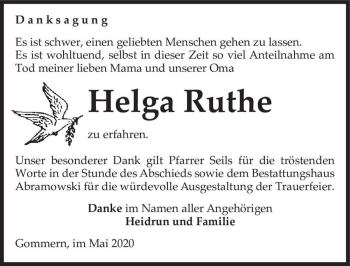 Traueranzeige von Helga Ruthe  von Magdeburger Volksstimme