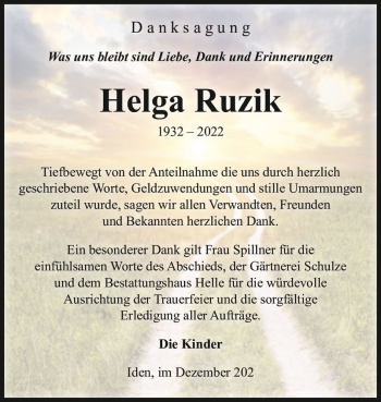 Traueranzeige von Helga Ruzik  von Magdeburger Volksstimme