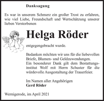 Traueranzeige von Helga Röder  von Magdeburger Volksstimme